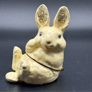 Enameled Jeweled Rabbit  Hinged Trinket Box